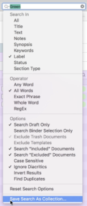 Scrivener Saved Search Collection