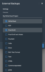 WriterDuet Backup Formats